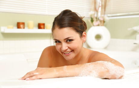 Foxy latina brunette bombshell Allie Haze baring tiny tits and sissy in bathroom